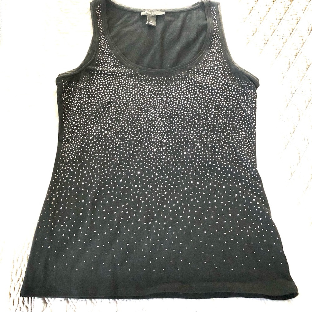 Black Sleeveless Top with Silver Sparkly Accents on Front
